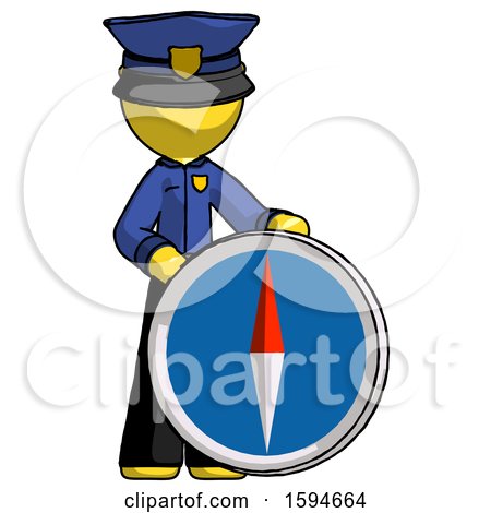 Yellow Police Man Standing Beside Large Compass by Leo Blanchette