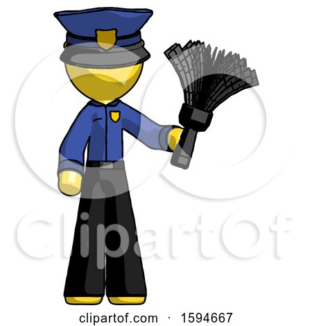 Yellow Police Man Holding Feather Duster Facing Forward by Leo Blanchette