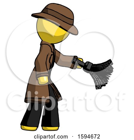 Yellow Detective Man Dusting with Feather Duster Downwards by Leo Blanchette
