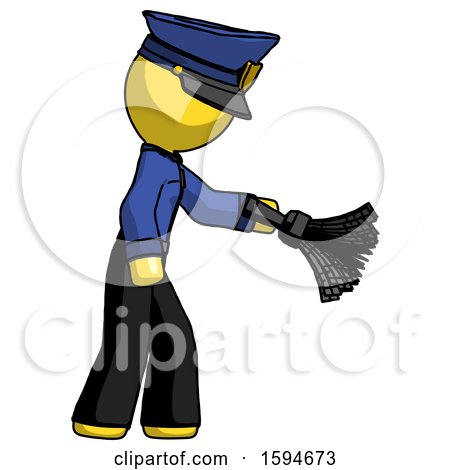 Yellow Police Man Dusting with Feather Duster Downwards by Leo Blanchette