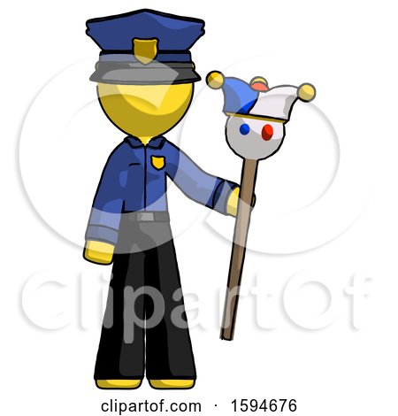 Yellow Police Man Holding Jester Staff by Leo Blanchette