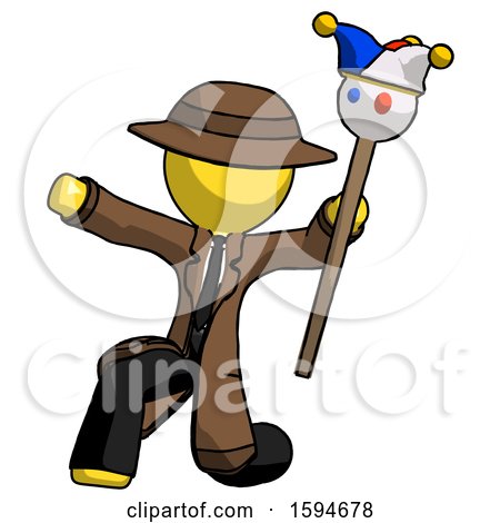 Yellow Detective Man Holding Jester Staff Posing Charismatically by Leo Blanchette