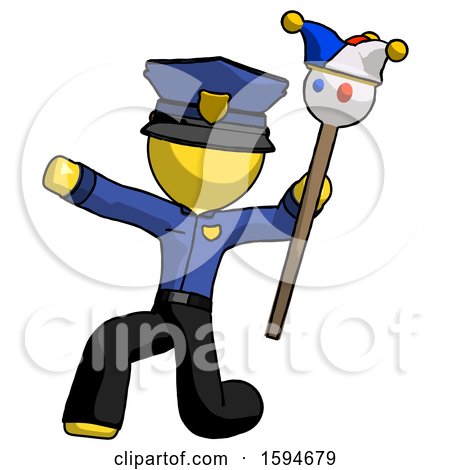 Yellow Police Man Holding Jester Staff Posing Charismatically by Leo Blanchette