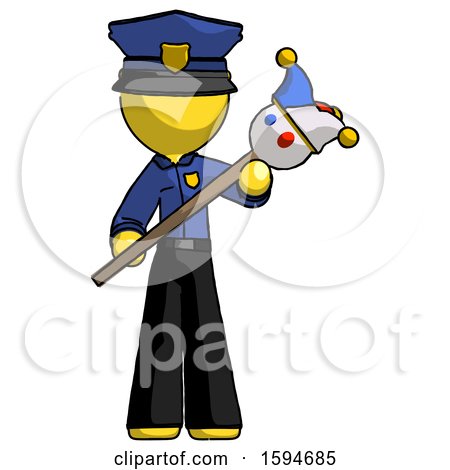 Yellow Police Man Holding Jester Diagonally by Leo Blanchette
