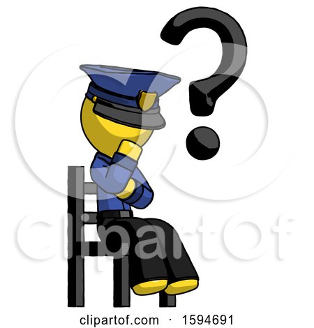 Yellow Police Man Question Mark Concept, Sitting on Chair Thinking by Leo Blanchette