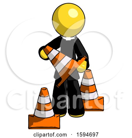 Yellow Clergy Man Holding a Traffic Cone by Leo Blanchette