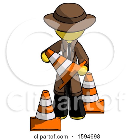 Yellow Detective Man Holding a Traffic Cone by Leo Blanchette