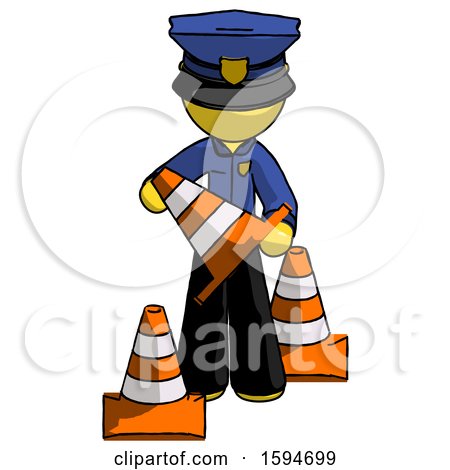 Yellow Police Man Holding a Traffic Cone by Leo Blanchette