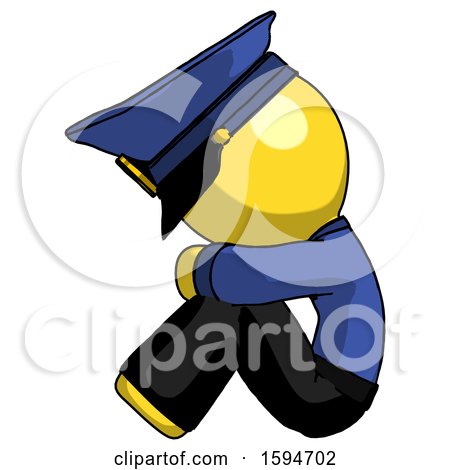Yellow Police Man Sitting with Head down Facing Sideways Left by Leo Blanchette