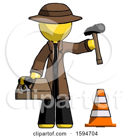 Yellow Detective Man Under Construction Concept, Traffic Cone and Tools by Leo Blanchette