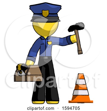 Yellow Police Man Under Construction Concept, Traffic Cone and Tools by Leo Blanchette