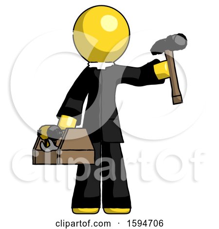 Yellow Clergy Man Holding Tools and Toolchest Ready to Work by Leo Blanchette