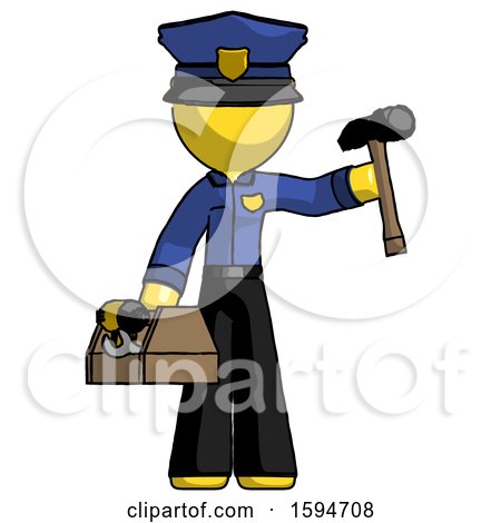 Yellow Police Man Holding Tools and Toolchest Ready to Work by Leo Blanchette