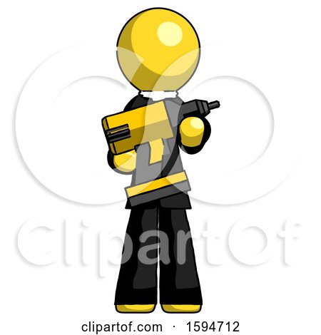Yellow Clergy Man Holding Large Drill by Leo Blanchette