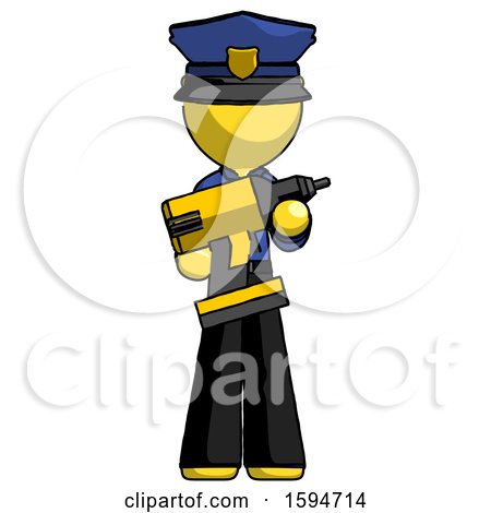 Yellow Police Man Holding Large Drill by Leo Blanchette
