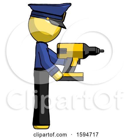 Yellow Police Man Using Drill Drilling Something on Right Side by Leo Blanchette