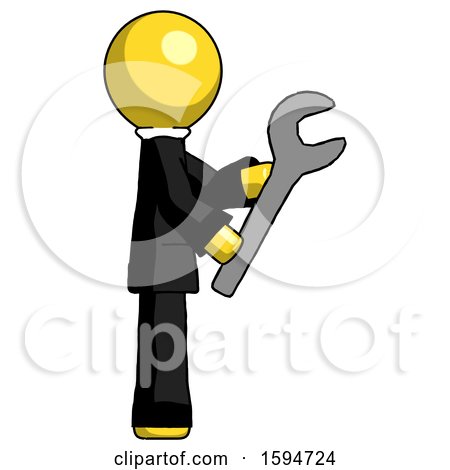 Yellow Clergy Man Using Wrench Adjusting Something to Right by Leo Blanchette