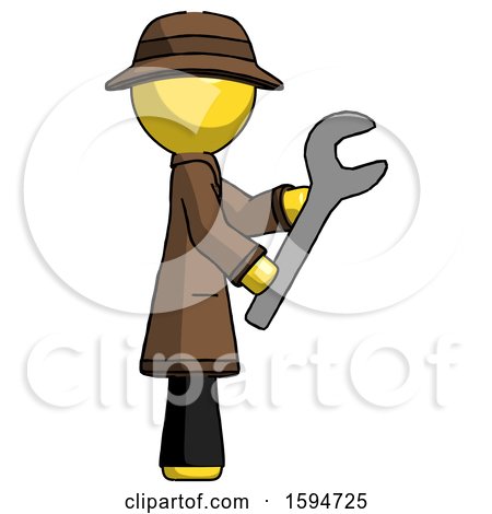 Yellow Detective Man Using Wrench Adjusting Something to Right by Leo Blanchette
