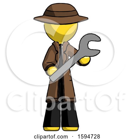 Yellow Detective Man Holding Large Wrench with Both Hands by Leo Blanchette