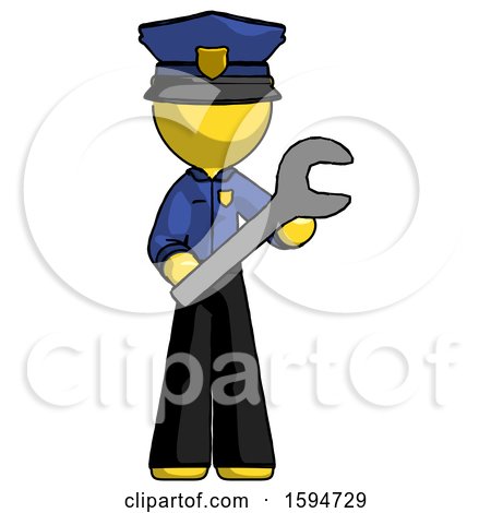 Yellow Police Man Holding Large Wrench with Both Hands by Leo Blanchette