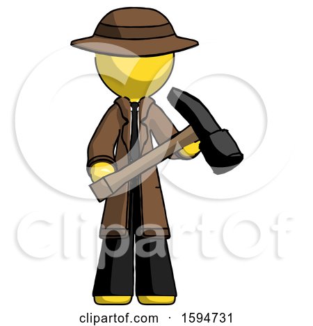 Yellow Detective Man Holding Hammer Ready to Work by Leo Blanchette