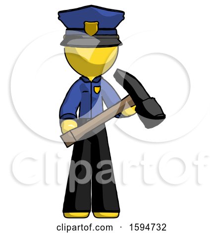 Yellow Police Man Holding Hammer Ready to Work by Leo Blanchette