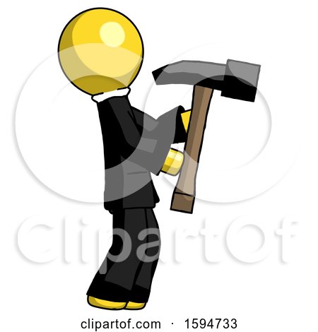 Yellow Clergy Man Hammering Something on the Right by Leo Blanchette