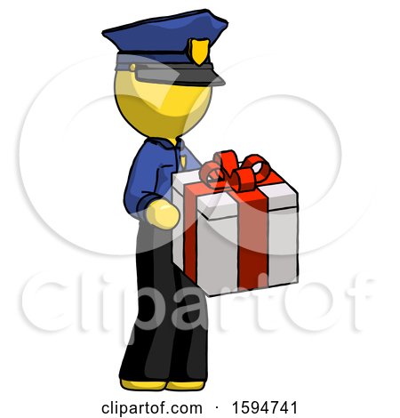 Yellow Police Man Giving a Present by Leo Blanchette