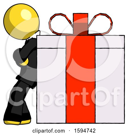 Yellow Clergy Man Gift Concept - Leaning Against Large Present by Leo Blanchette