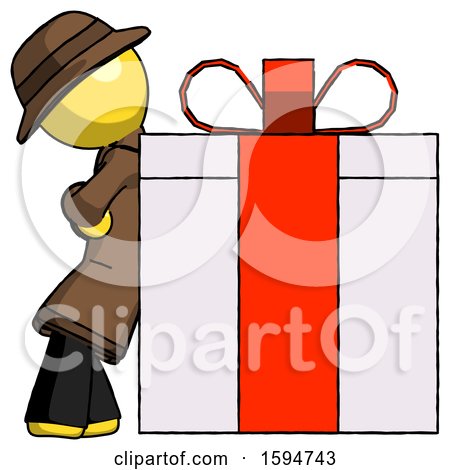 Yellow Detective Man Gift Concept - Leaning Against Large Present by Leo Blanchette