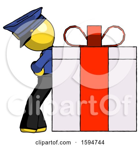 Yellow Police Man Gift Concept - Leaning Against Large Present by Leo Blanchette
