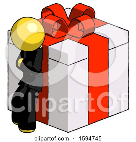 Yellow Clergy Man Leaning on Gift with Red Bow Angle View by Leo Blanchette