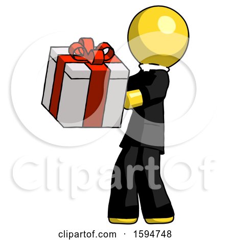 Yellow Clergy Man Presenting a Present with Large Red Bow on It by Leo Blanchette