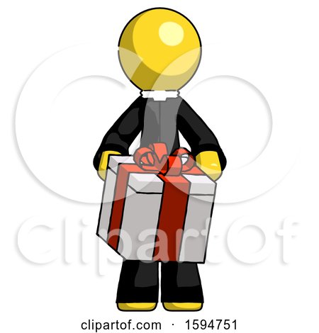 Yellow Clergy Man Gifting Present with Large Bow Front View by Leo Blanchette