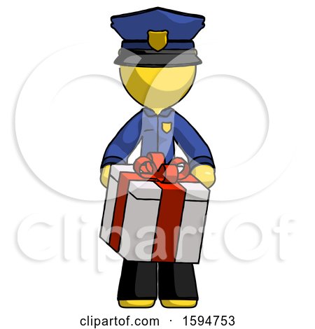 Yellow Police Man Gifting Present with Large Bow Front View by Leo Blanchette
