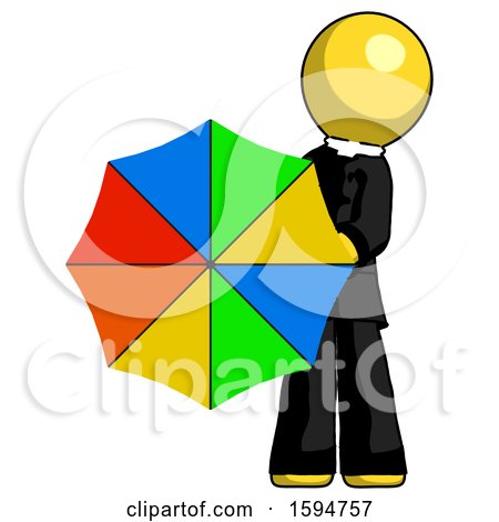 Yellow Clergy Man Holding Rainbow Umbrella out to Viewer by Leo Blanchette