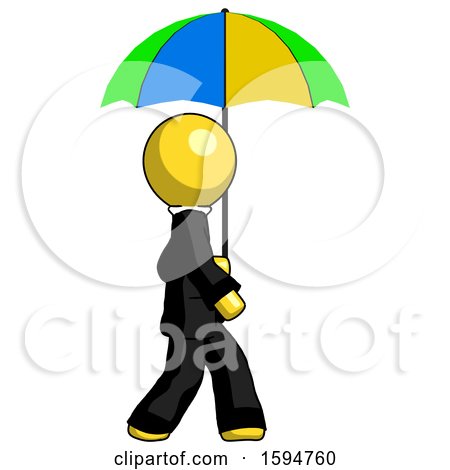 Yellow Clergy Man Walking with Colored Umbrella by Leo Blanchette