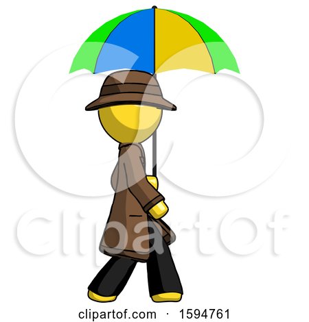 Yellow Detective Man Walking with Colored Umbrella by Leo Blanchette