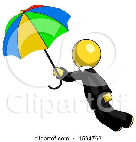 Yellow Clergy Man Flying with Rainbow Colored Umbrella by Leo Blanchette