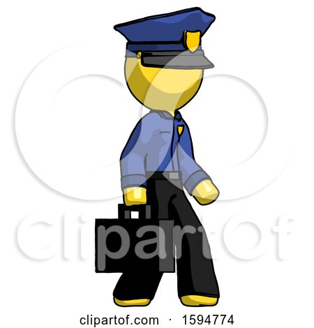 Yellow Police Man Walking with Briefcase to the Right by Leo Blanchette