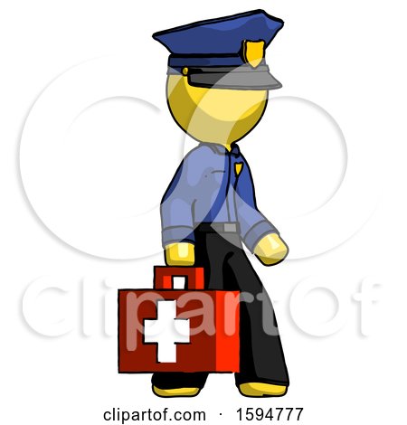 Yellow Police Man Walking with Medical Aid Briefcase to Right by Leo Blanchette