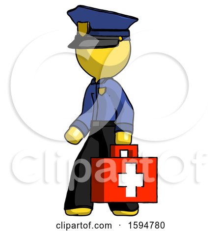 Yellow Police Man Walking with Medical Aid Briefcase to Left by Leo Blanchette