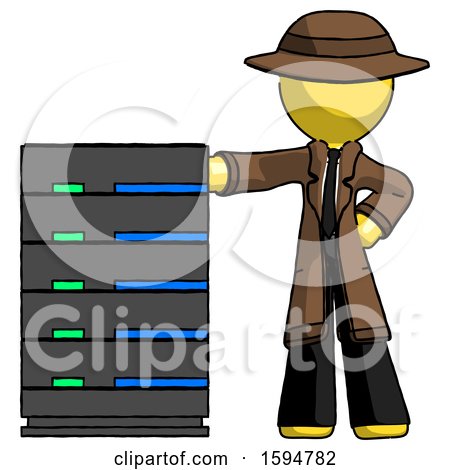 Yellow Detective Man with Server Rack Leaning Confidently Against It by Leo Blanchette