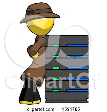 Yellow Detective Man Resting Against Server Rack by Leo Blanchette