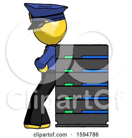Yellow Police Man Resting Against Server Rack by Leo Blanchette