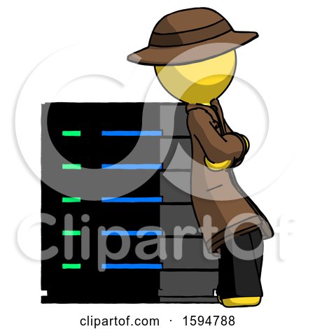 Yellow Detective Man Resting Against Server Rack Viewed at Angle by Leo Blanchette