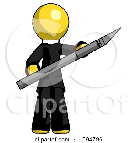 Yellow Clergy Man Holding Large Scalpel by Leo Blanchette