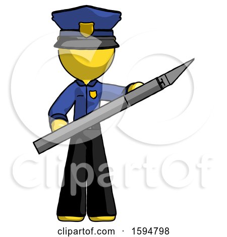 Yellow Police Man Holding Large Scalpel by Leo Blanchette