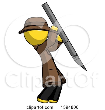 Yellow Detective Man Stabbing or Cutting with Scalpel by Leo Blanchette