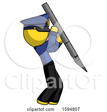 Yellow Police Man Stabbing or Cutting with Scalpel by Leo Blanchette